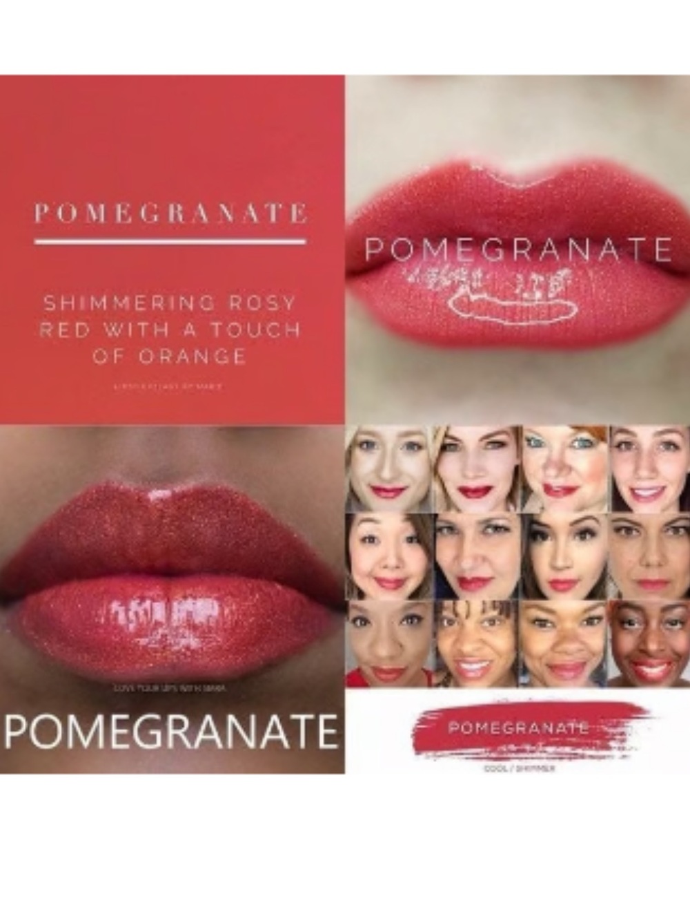 LipSense Pomegranate Shimmer - Rosy Red with Orange Glow